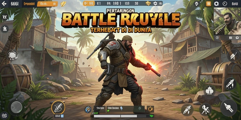 Tangkapan layar gameplay intens dalam pertarungan Battle Royale di 666I.