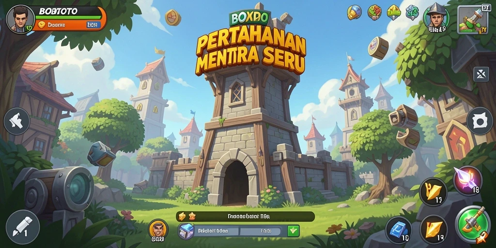 Gameplay BOBATOTO yang seru dengan menara pertahanan yang menarik.