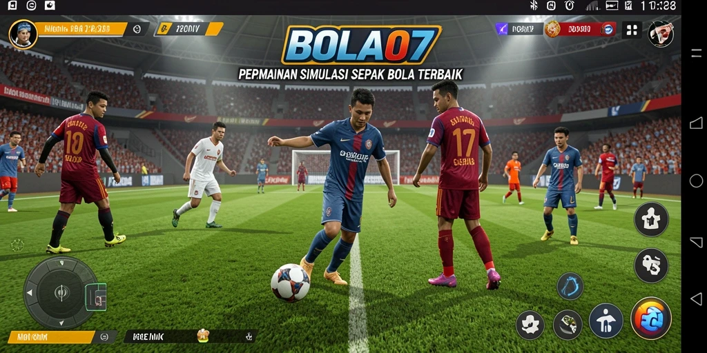 Screenshot BOLA07 menampilkan aksi pertandingan sepak bola yang seru.