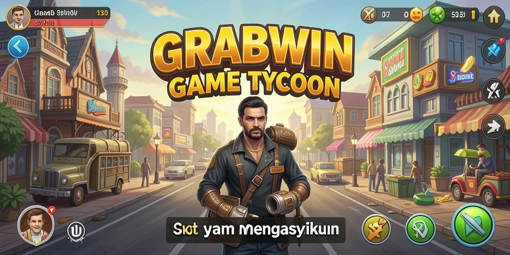 Tampilan gameplay <strong>GRABWIN</strong> yang menampilkan pengelolaan bisnis yang menarik.