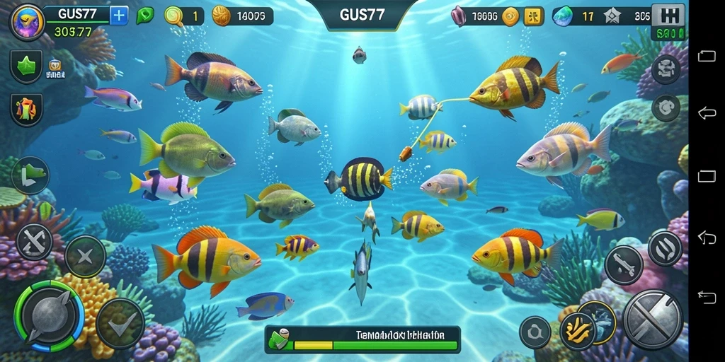 Tampilan gameplay GUS77 yang mendebarkan saat menembak ikan.