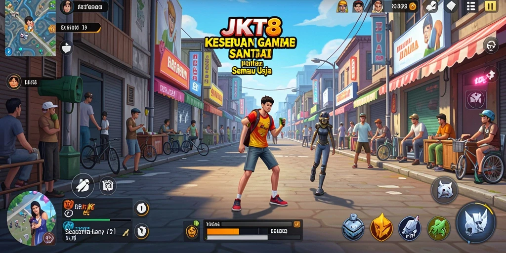 Tampilan gameplay JKT8 yang menghibur dan penuh warna.