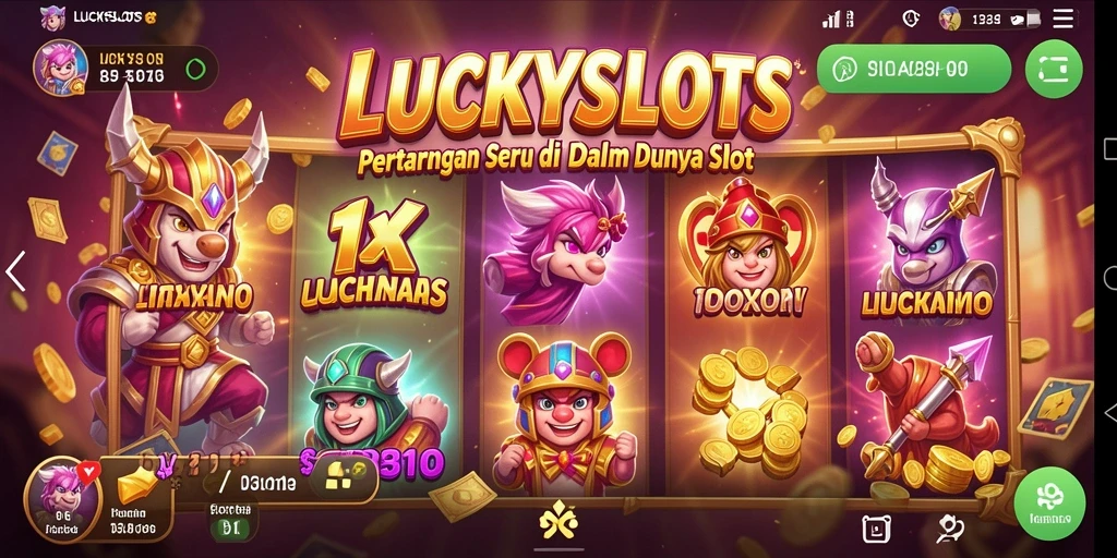 Screenshot LUCKYSLOTS menampilkan aksi pertarungan seru dengan simbol slot.