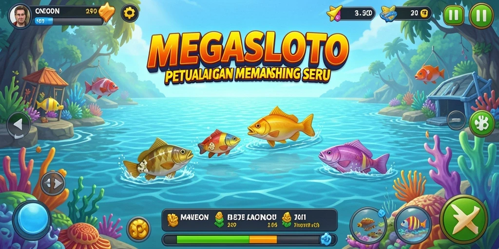 Tampilan gameplay seru di MEGASLOTO dengan aksi memancing yang mendebarkan.