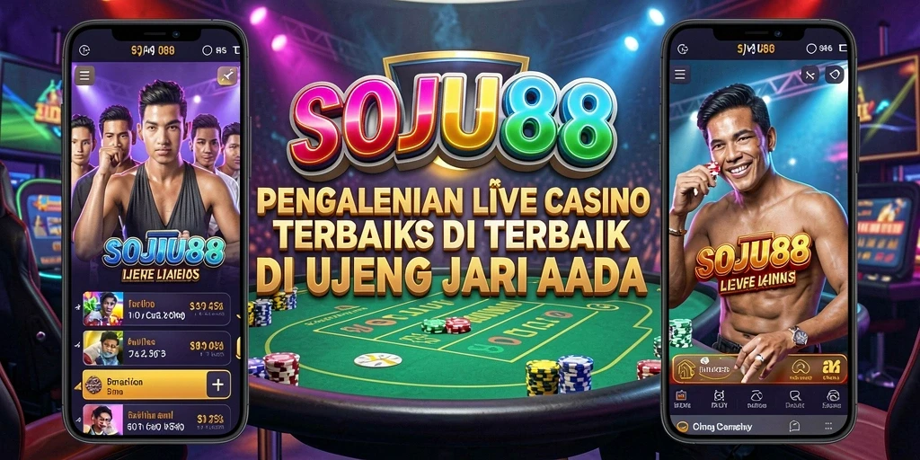 Screenshot gameplay menampilkan dealer dan peralatan kasino dalam bentuk Live Casino.